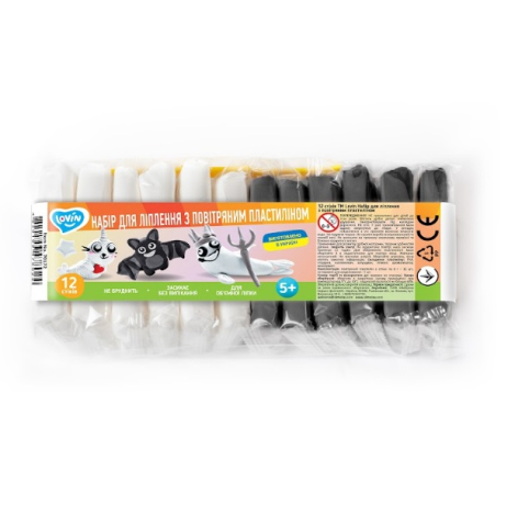12 чорно-білих стіків ТМ Lovin Набір для ліплення з повітряним пластиліном