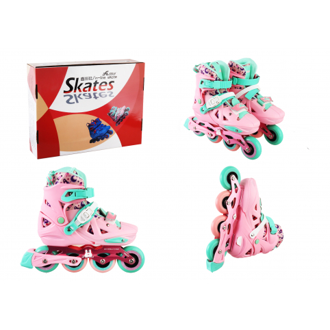 Ролики 17140-М розм34-37 РОЖІ,колесаPU,переднє світиться,устілка21-23см,dколес6.5см,кор