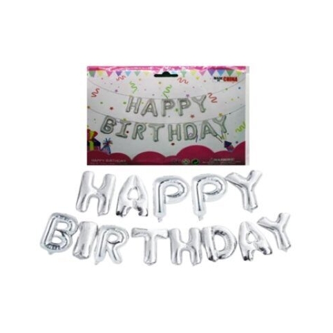 Н-р фольгиров.шаров."Happy birthday" 40см,сереб.
