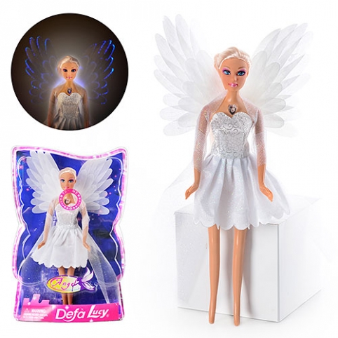 Кукла DEFA 8219 (48шт) ангел, свет, в слюде, 33-21-7см рис. 1
