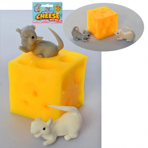 Фигурка 4545 (144шт) мышка-антистресс 2шт 4см, кусочек сыра 4,5см, в сетке, 8-14-5см рис. 1