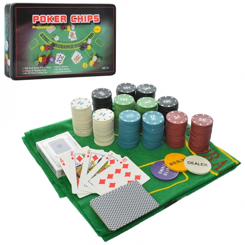 Настільна гра A164 покер, 300 фішок (з номін.-5 видів, пласт.), 2 к. карт., сукно, кор. (мет.), 33-2 рис. 1