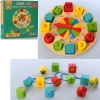 Деревянная игрушка Часы MD 2606 (36шт) рамка-вкладыш, шнуровка, в кор-ке,22,5-22,5-3,5см рис. 1